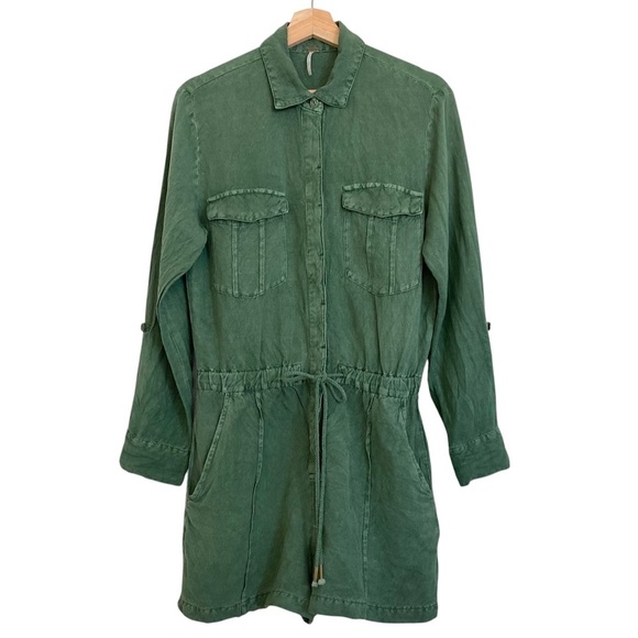 Young Fabulous & Broke YFB Lakeside Linen Romper Pigment Dyed Green REVOLVE - Picture 4 of 8